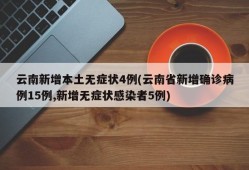 云南新增本土无症状4例(云南省新增确诊病例15例,新增无症状感染者5例)
